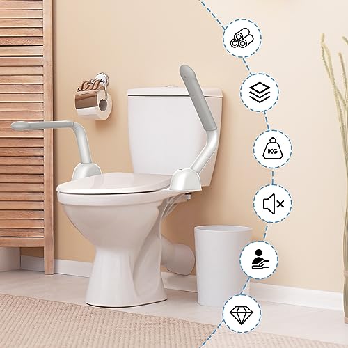 Heuffe Standing Aid Toilet Foldable, Robust Toilet Standing Aid No Drilling, Toilet Support Frame, Toilet Handle for Disabled People, Toilet Frame Freestanding