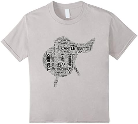 Kids English Riding Horse Saddle Parts Word Art Black Font Tshirt 10 Silver