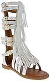 Savannah 3K Little Girls Strappy Buckled Fringe Gladiator Flat Sandals White