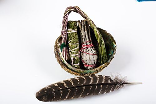 Smudge Kit with Sage, Cedar, Sweetgrass, Abalone Shell and Feather