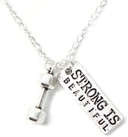 Strong is Beautiful Dumbbell Pendant Necklace