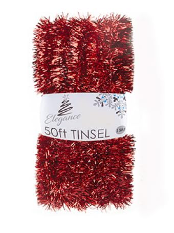 Homestreet 50ft Tinsel Garland For Christmas Tree Decorating 15 Metres of Sparkly Metallic Xmas Foil Extra Long for Stairs or Crafts (Red)