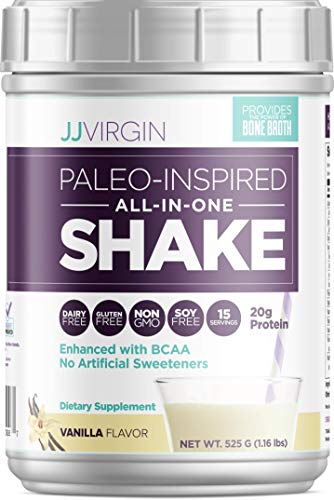 JJ Virgin Vanilla Paleo-Inspired All-in-One Shake - Paleo + Keto-Friendly Protein Powder (15 Servings, 1.16 Pounds)