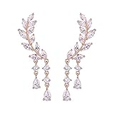 Chichinside CZ Crystal Leaves Ear Cuffs Climber Earrings Sweep up Ear Wrap Pins 1 Pair (rose gold-plated-base)