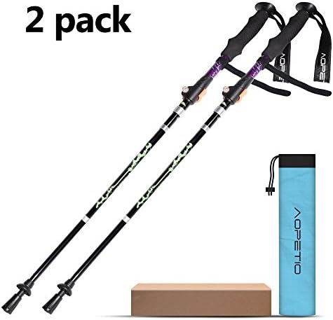 Collapsible Trekking Poles, Adjustable Ultralight Hiking Stick Anti-Shock Poles with Flip Lock &amp; Carry Bag Soft EVA and Durable Fabric Straps for Hiking Camping Backpacking (2-Piece)