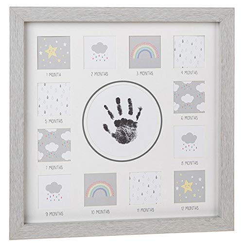 Shudehill Giftware Modern Grey Baby First Year Hand Print Frame 28cm Square Wall Hang or Stand Frame