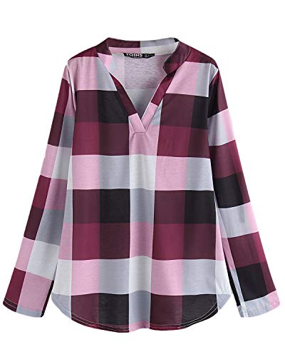 YOINS Vrouwen Lange Mouw V-hals Shirts Plaid Casual Tops Check Klassieke Blouses voor Dames - Image 5