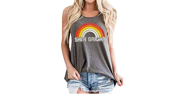 SHINE BRIGHT Letter Print Rainbow Tee O 