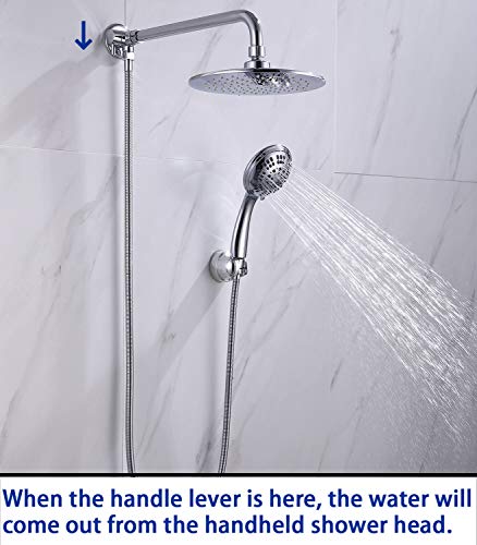 Wall-mount Rainhead Extension Arm with Metal 3-way Diverter and Shower Flange, 14.5 Inches away from The Wall Perfect for Handheld Shower Head and Rainfall Shower Head (Chrome)