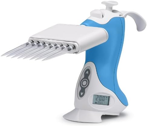 VistaLab 1160-0250 Ovation 8 Channel Electronic Multichannel Pipette, 5 - 250 microliters Volume, 1 microliters Graduation, Blue