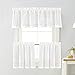 Zceconce White Linen Semi-Sheer Tier Curtains Privacy Textured for Kitchen 24 Inch Long for Kitchen Hotel Dining Room Total Size 72 Inch Wide (36