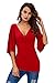 Annflat Women's V Neck Cold Shoulder Trumpet Sleeve Wrap Top T-shirts Medium Burgundy