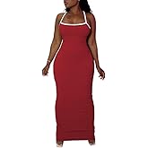 PINSV Women Summer Long Dress Casual Slip Sexy Slim Sleeveless Bodycon Maxi Dresses for Women