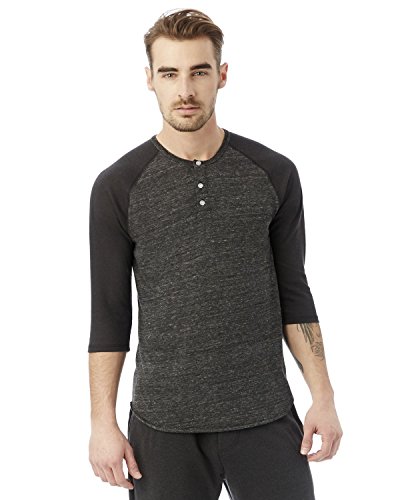 Alternative Men's Raglan 3/4 Sleeve Henley Shirt, True Black, X-Large
