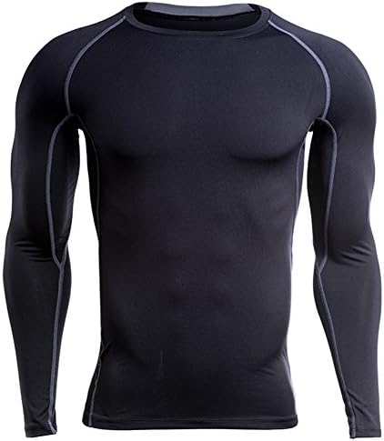 HSFEO Christmas Gifts(New Year Gifts) Men's Athletic Compression T Shirts Cool Dry Under Base Layer Sport Shirts (Large, Grey-Black)