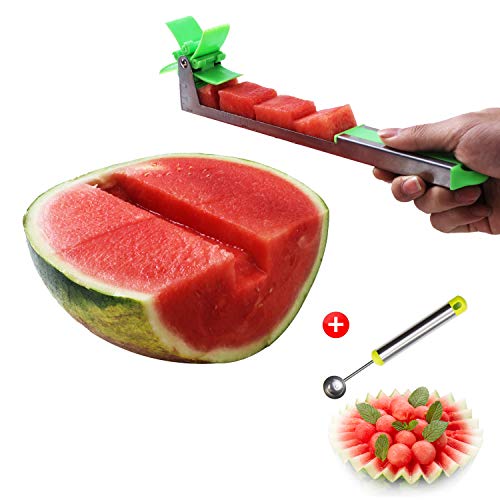 Yueshico Stainless Steel Windmill Watermelon Slicer Cutter Knife Corer Fruit Vegetable Tools Kitchen Gadgets with Melon Baller