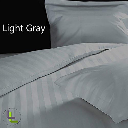 BRIGHTLINEN 3PCs Duvet Set (Light Grey Stripe , Expanded Queen) 100% Egyptian Cotton Hotel Quality 500 Thread Count