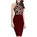 WOOSEA Women's Elegant Sleeveless Floral Lace Vintage Midi Cocktail Party Dress (Small, Burgundy)