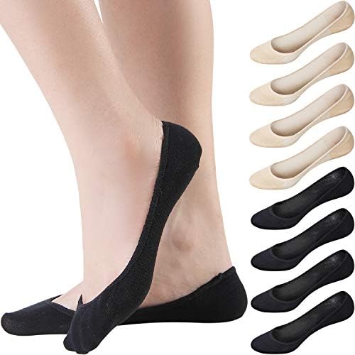Areke Womens Cotton Ultra Low Cut Hidden Liner Socks, No Show Non Slip Invisible Flats Boat Soxs 8-Pack
