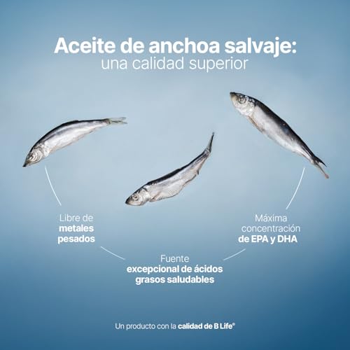 Omega 3 Aceite de Anchoa Salvaje con 180 Cápsulas de 1000 mg. Libre de Metales Pesados. Ingredientes Naturales. Omega 3 Platinum B Life.