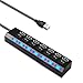 Multi Port USB Splitter, 7 in 1 USB Port 2.0 Hub with High Speed Individual ON/Off Switches and LEDs USB Port Expander (7-Port USB)