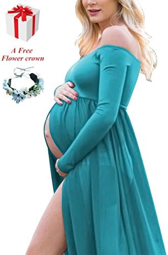 Women's Maternity Wedding Photography Dress Stretchy Photoshoot Baby Shower Long Sleeve Chiffon Split Front Maxi Pregnant