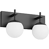 Ralbay Matte Black Bathroom Wall Light Fitures 2-Light Mid Century Modern Bathroom Lighting Black Milky Glass Globe Vanity Li