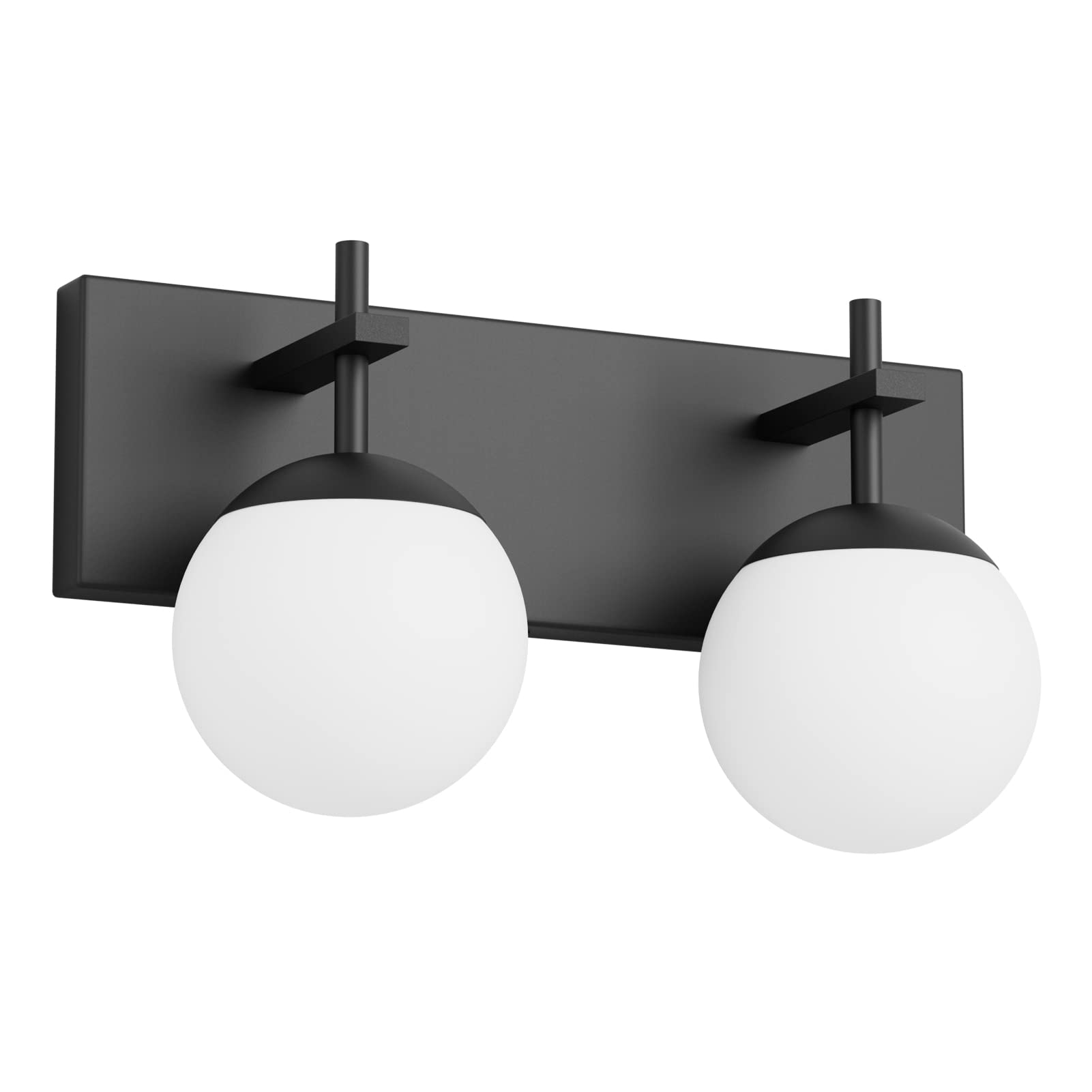 Photo 1 of ***PARTS ONLY***Ralbay Matte Black Bathroom Wall Light Fitures 2-Light Mid Century Modern Bathroom Lighting Black Milky Glass Globe Vanity Light for Bathroom