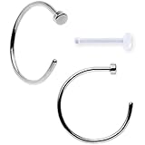 Body Candy Retainer and Pack of 2 Stainless Steel Nose Hoop Rings 20 Gauge 3/8