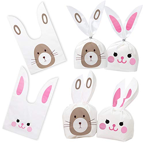 100PCS Candy Gift Wrap Bags Rabbit Ear Bags with Twist Ties Party Favors Supplies