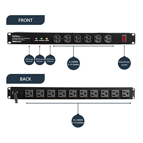 image for StarTech.com 16 Outlet Horizontal 1U Rack Mount PDU Power Strip for Ne