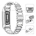 Dsytom Compatible with Fitbit Charge 3 Bands/Charge 3 Band Women Men Small Large,Stainless Steel Replacement Strap Bracelet Wrist Metal Band for Charge 3 Smart Watch(Silver)