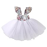 Newborn Toddler Baby Girls Floral Dress Party Ball Gown Lace Tutu Formal Dresses Sundress (12-18M, White)