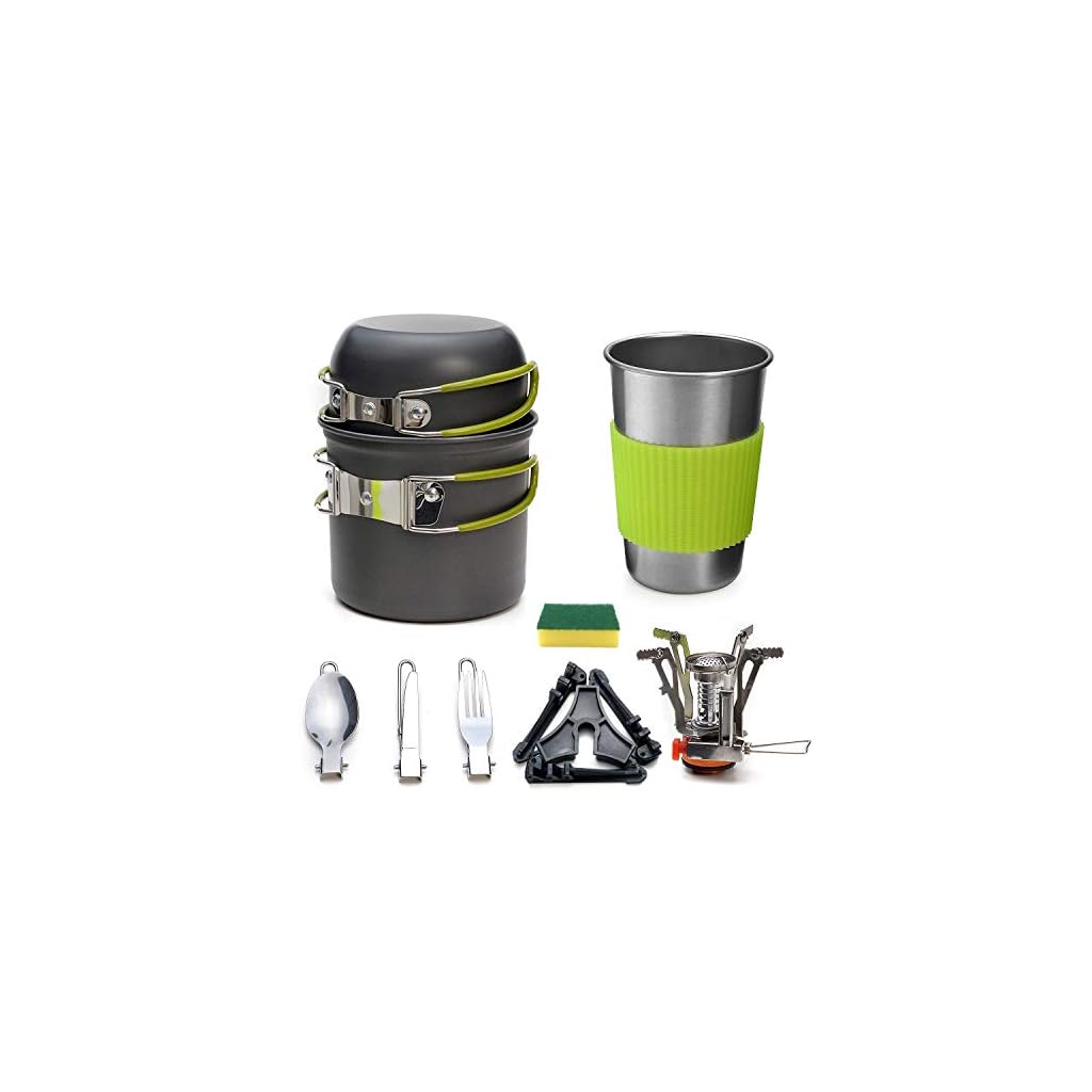 Queta Camping Cookware Set, Camping Pot with Stove Picnic Hiking