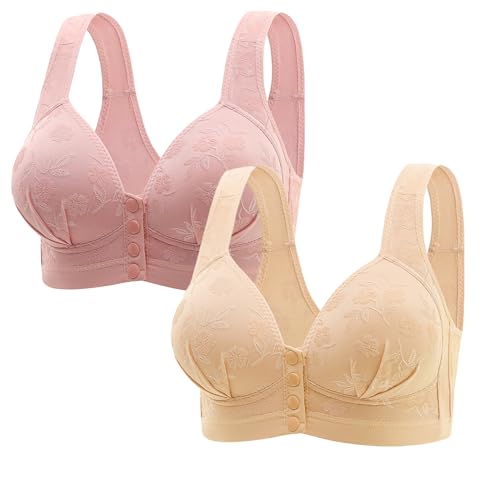 2Pcs Daisy Bras for Older Women Snap Front Bra Front Closure Bras Push ...