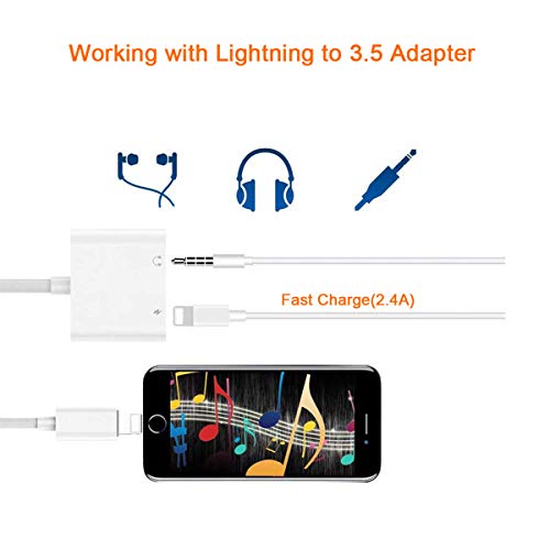 For iPhone 3.5mm Headphone Jack Adapter for iPhone Xs/Xs Max/XR/ 8/8 Plus / 7/7 Plus Headphone Splitter Adapter for iPhone Dongle 2 in 1 Chargers & Audio Connector Charger Cable Support All IOS System - Thumbnail 3