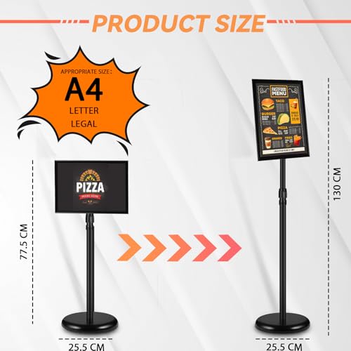 LEPump 2 Pack A4 Adjustable Sign Poster Stand, Floor Standing Sign Holder, Pedestal Poster Stand with Heavy Duty Base Display Business Shows Black 8.5 X 11 Inches