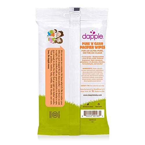 Dapple Pure 'n' Clean Pacifier Wipes, Food Grade, Fragrance Free, 25 Count