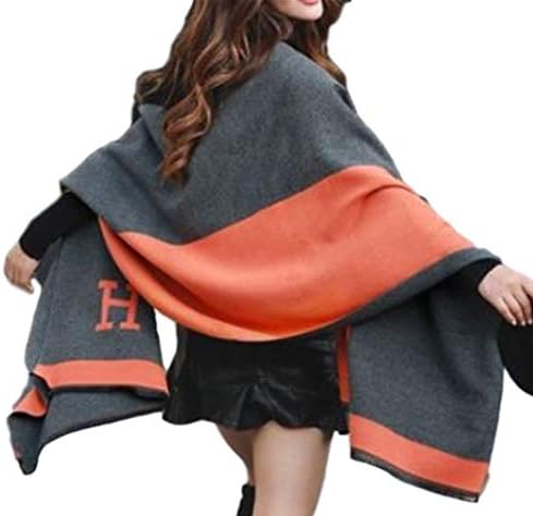 [イヴ エヴァン] ストール リバーシブル H 柄 カシミヤ タッチ 大判 両面 バイカラー レディース