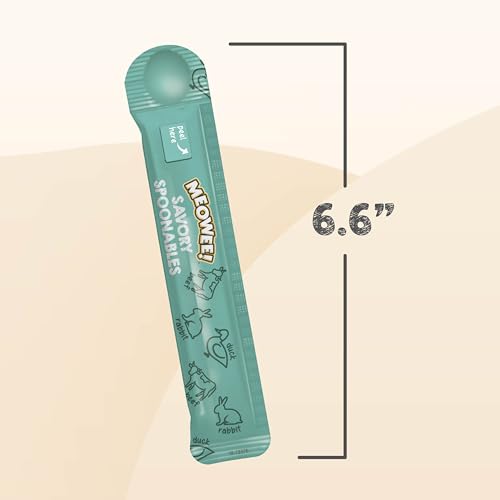 MEOWEE! SAVORY SPOONABLES WITH REAL DUCK, BEEF AND RABBIT FOR CATS, 4 COUNT, TREAT YOUR CAT TO TRIPLE FLAVOR SQUEEZABLE LICKABLE WET TREATS WITH BUILT-IN SPOON FOR LESS MESS