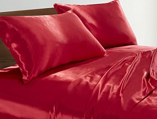 Prime Home Decor 100% Luxuriously Soft and Smooth Satin Wrinkle Resistant Bedding Sheet Set (Queen, Red)