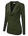 Doublju Soft Knit Cowl Neck Blouse Top For Women WIth Plus Size (Made In USA) OLIVE LARGE