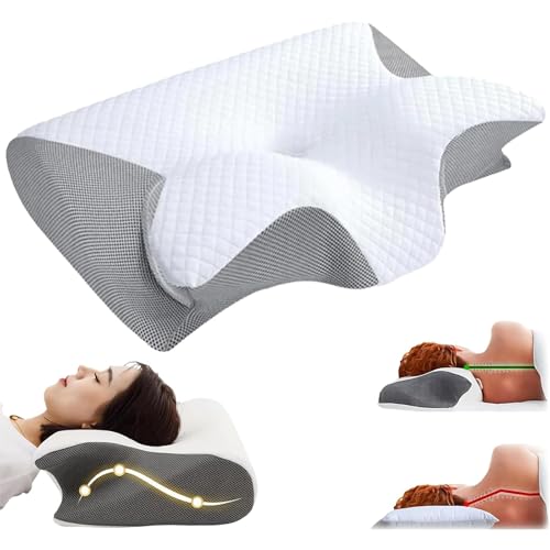 2 en 1 Almohada Memory Foam, Almohada Cervical para Aliviar el Dolor de Cuello, Contorno Ergonómico para el Dolor de Cuello, para Quienes Duermen de Lado Boca Arriba y Boca Abajo (58*38*12cm)