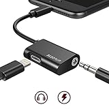 2 in 1 Lightning Adapter iPhone 8/8 Plus, iPhone X, iPhone 7/7 Plus, Steanum Lightning to 3.5mm AUX Headphone Jack Splitter Cable (Audio + Charge) Support iOS 11 - Black