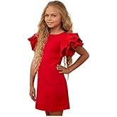 FlavorJoy Girl's Dress Short Puff Sleeve Midi Elegant Kids Birthday Holiday Prom