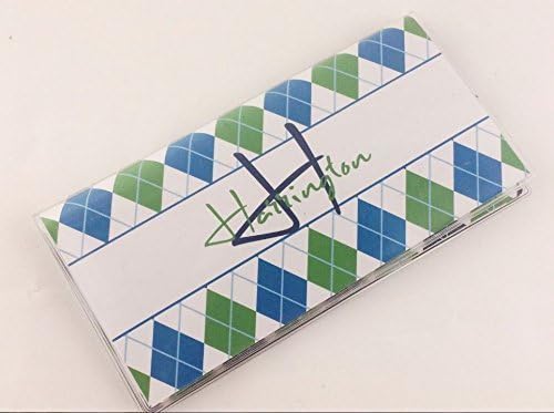 Calendar Pocket Date Planner TWO YEARS 2017 and YEAR 2018 - IA#101 One Inch Boxes Standard Checkbook Size Personalized Gift Blue Green Argyle- contains one calendar