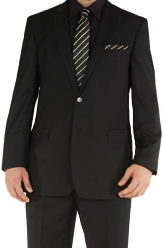 Angelo Rossi Men's Herringbone Pinstripe 2 Button Modern Fit Suit 34S Black