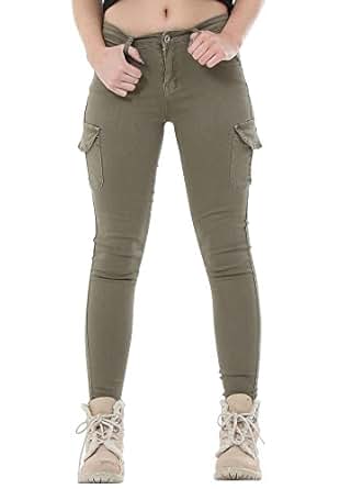 Redial New Womens Army Green Slim Skinny Stretch Combat