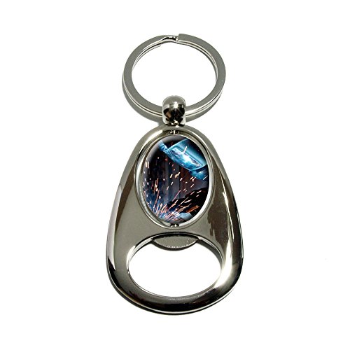 GRAPHICS & MORE Welder Welding Hot Metal Worker - Soldering - Chrome Plated Metal Spinning Oval Design Bottle Opener Keychain Key Ring