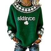 KOSEXMA Women's St. Patrick's Day Knitted Tops Casual Long Sleeve Loose Fit Printed St. Patrick's Day Graphic Sweatshirts